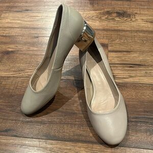 Nude Leather Flats w/ Metallic Heel